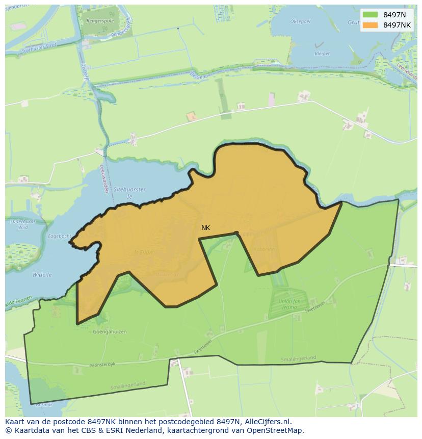 Afbeelding van het postcodegebied 8497 NK op de kaart.