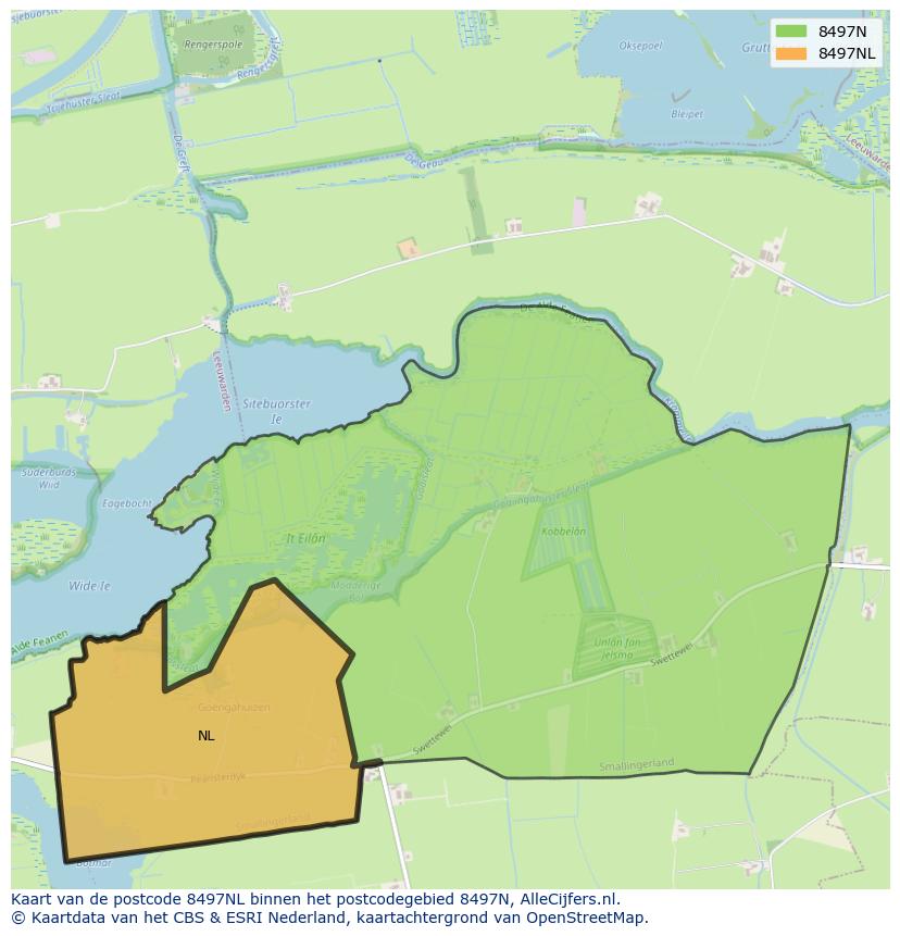 Afbeelding van het postcodegebied 8497 NL op de kaart.