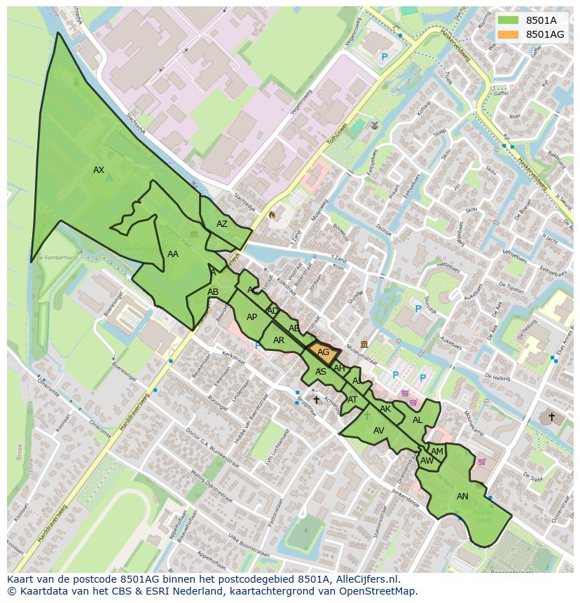 Afbeelding van het postcodegebied 8501 AG op de kaart.