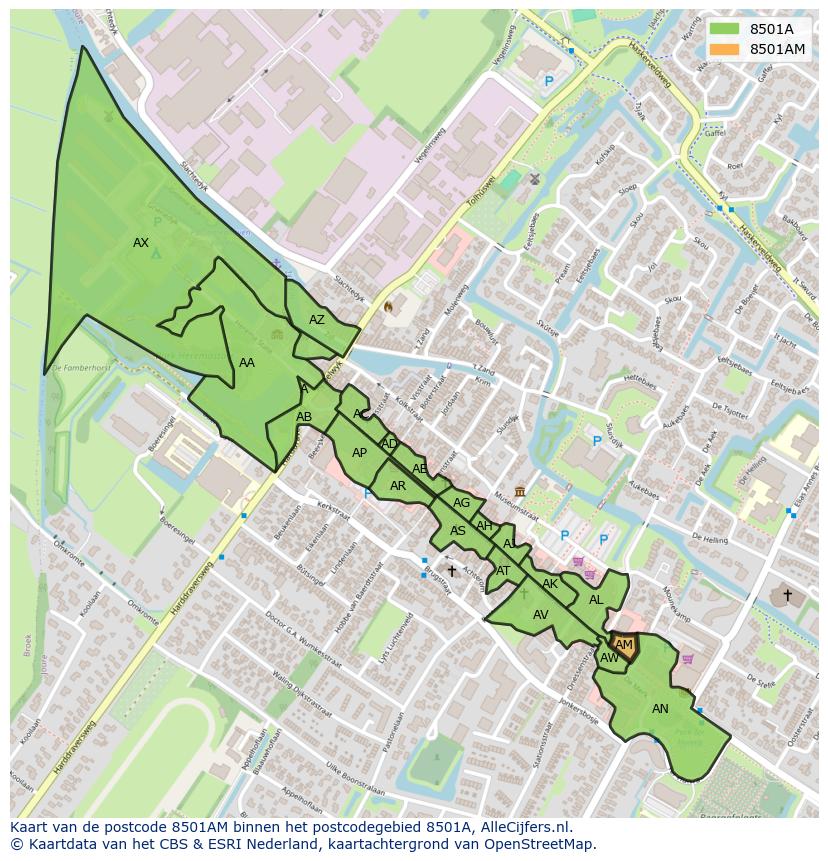 Afbeelding van het postcodegebied 8501 AM op de kaart.