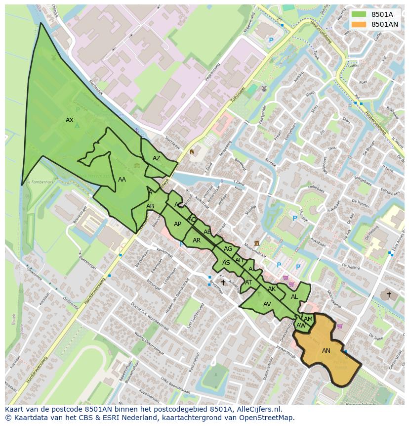 Afbeelding van het postcodegebied 8501 AN op de kaart.