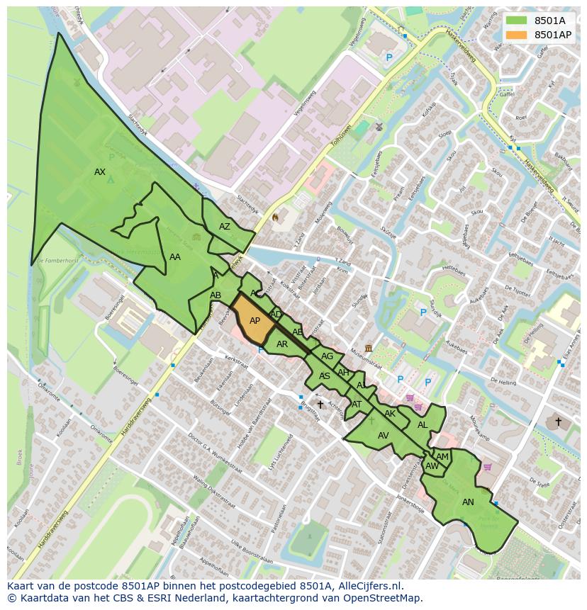 Afbeelding van het postcodegebied 8501 AP op de kaart.