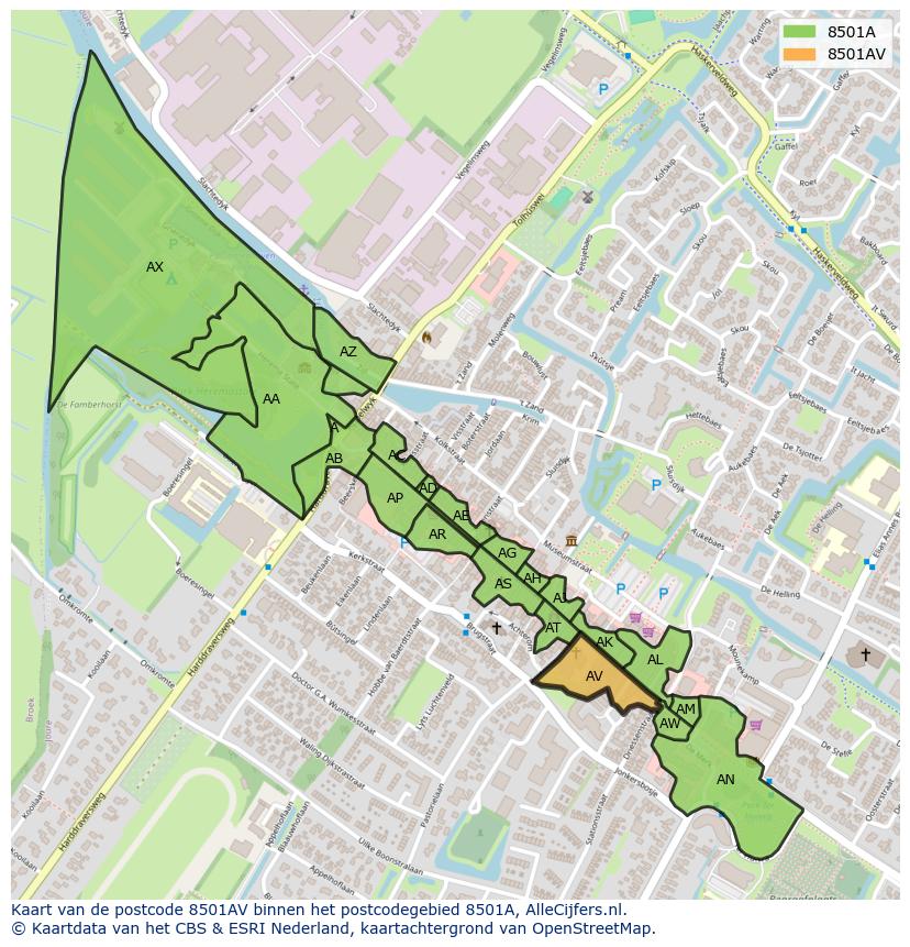Afbeelding van het postcodegebied 8501 AV op de kaart.
