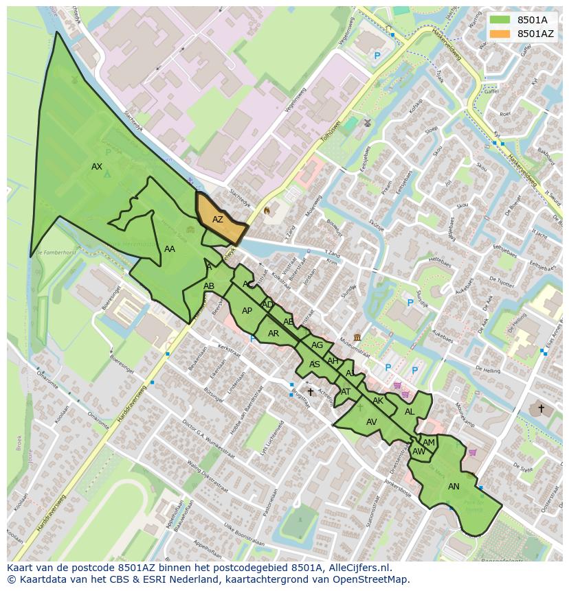 Afbeelding van het postcodegebied 8501 AZ op de kaart.