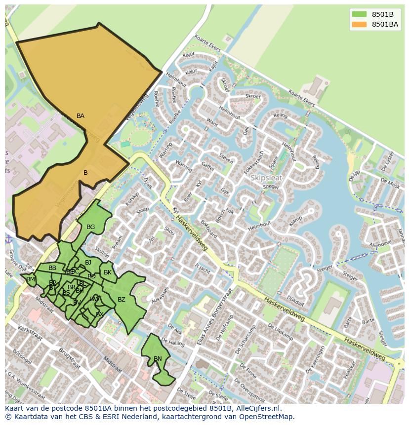 Afbeelding van het postcodegebied 8501 BA op de kaart.