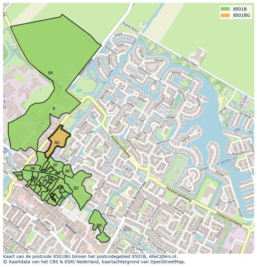 Afbeelding van het postcodegebied 8501 BG op de kaart.