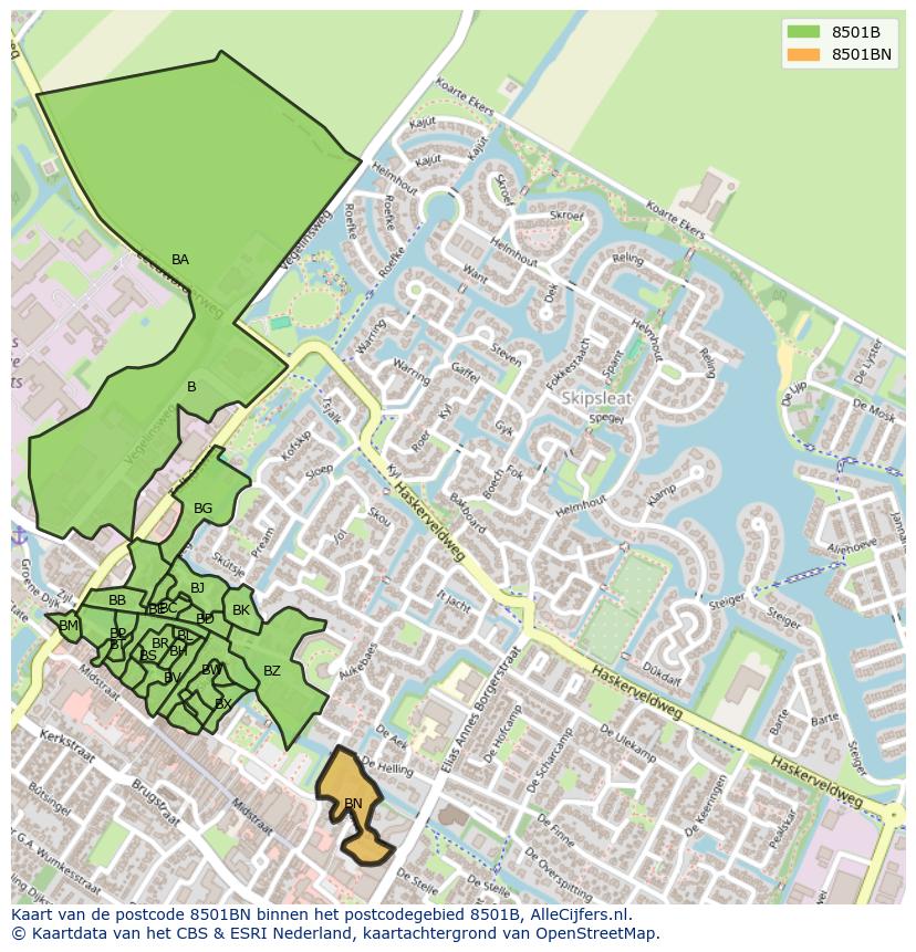 Afbeelding van het postcodegebied 8501 BN op de kaart.