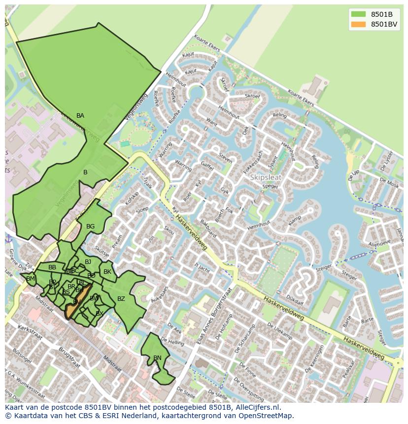 Afbeelding van het postcodegebied 8501 BV op de kaart.