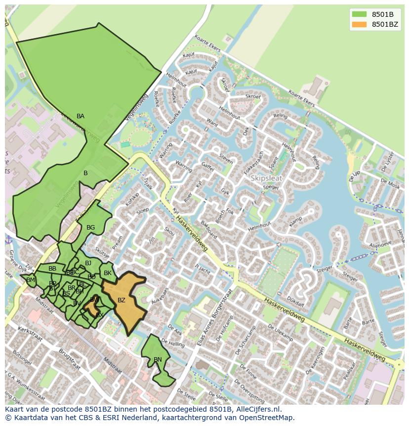 Afbeelding van het postcodegebied 8501 BZ op de kaart.