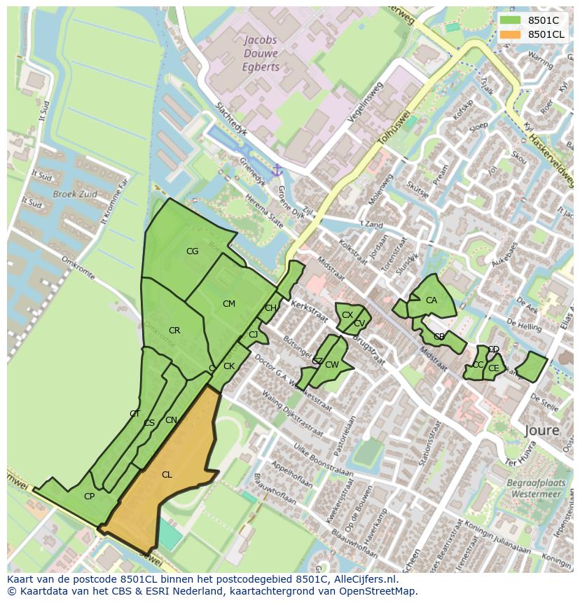 Afbeelding van het postcodegebied 8501 CL op de kaart.