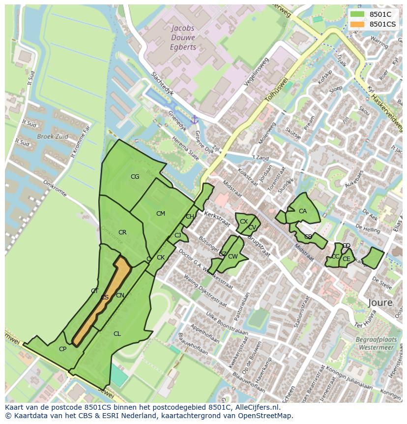 Afbeelding van het postcodegebied 8501 CS op de kaart.