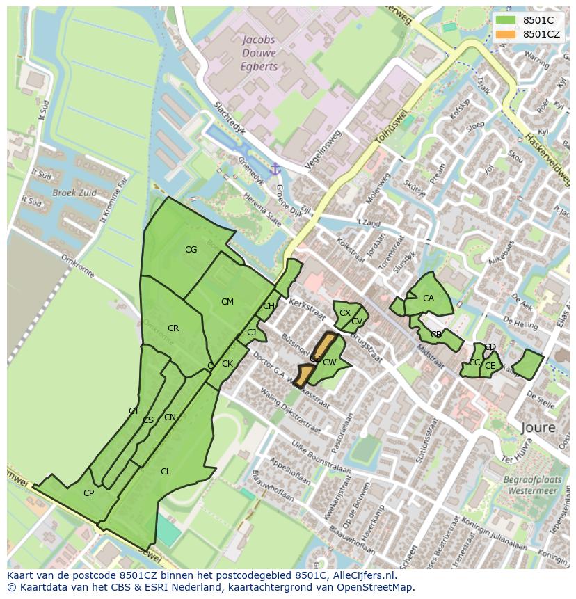 Afbeelding van het postcodegebied 8501 CZ op de kaart.