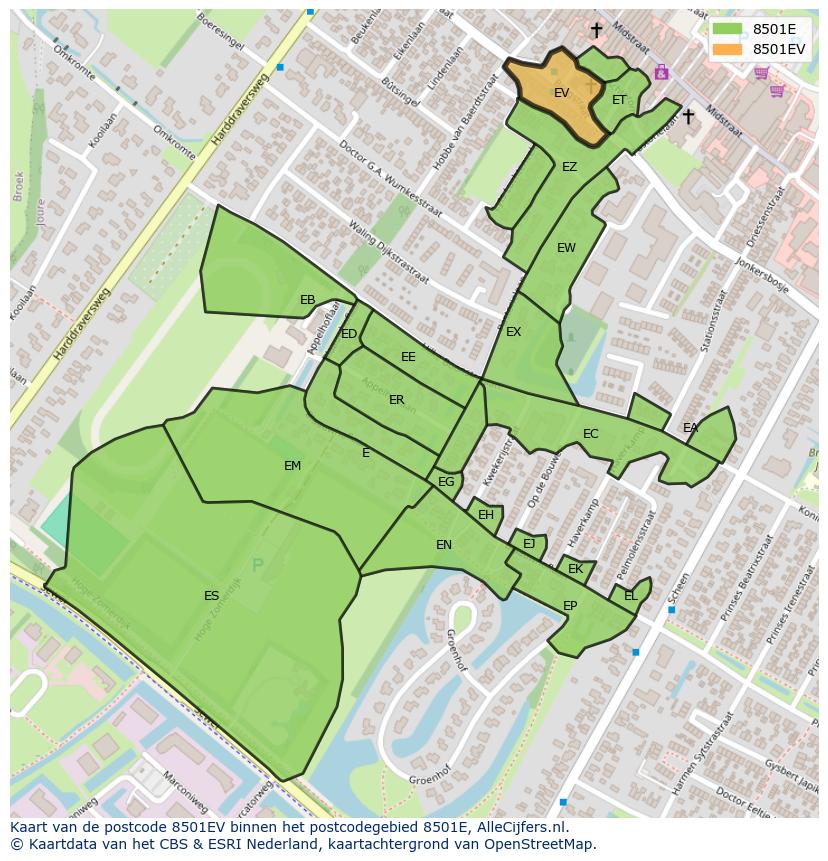 Afbeelding van het postcodegebied 8501 EV op de kaart.