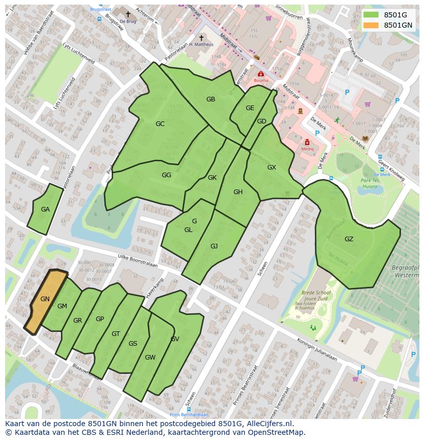 Afbeelding van het postcodegebied 8501 GN op de kaart.