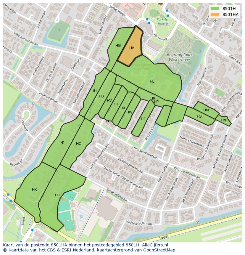 Afbeelding van het postcodegebied 8501 HA op de kaart.