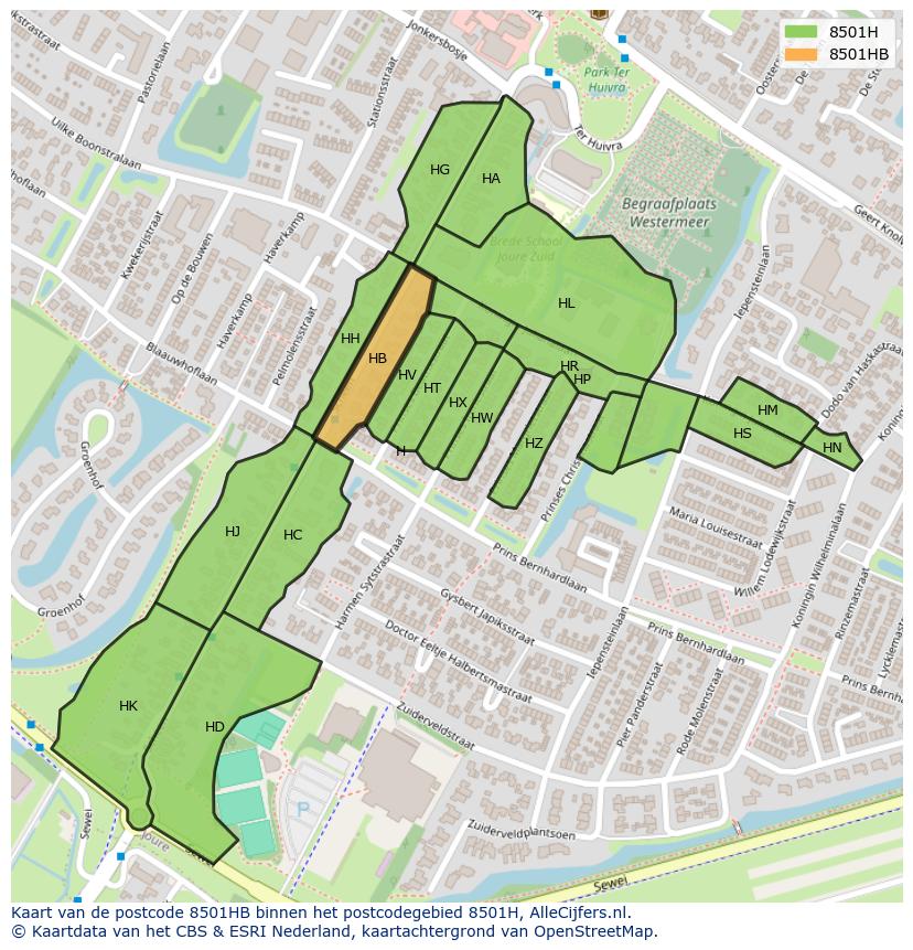 Afbeelding van het postcodegebied 8501 HB op de kaart.