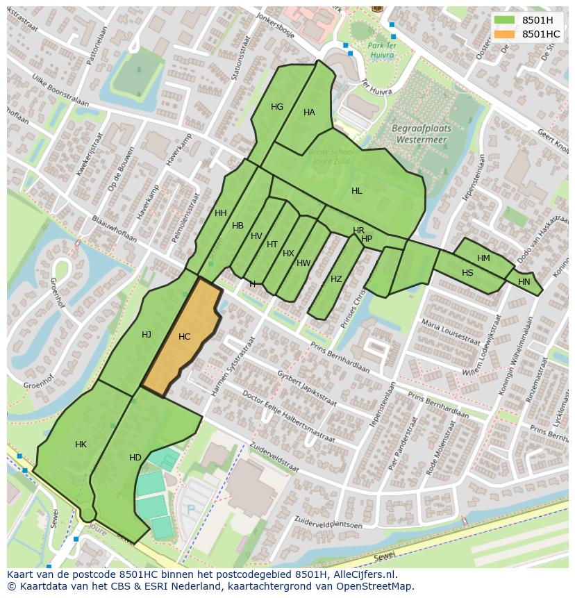 Afbeelding van het postcodegebied 8501 HC op de kaart.