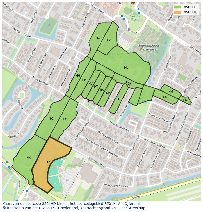 Afbeelding van het postcodegebied 8501 HD op de kaart.