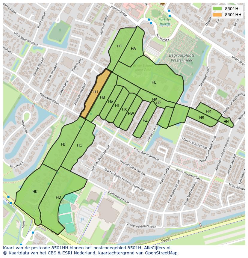Afbeelding van het postcodegebied 8501 HH op de kaart.