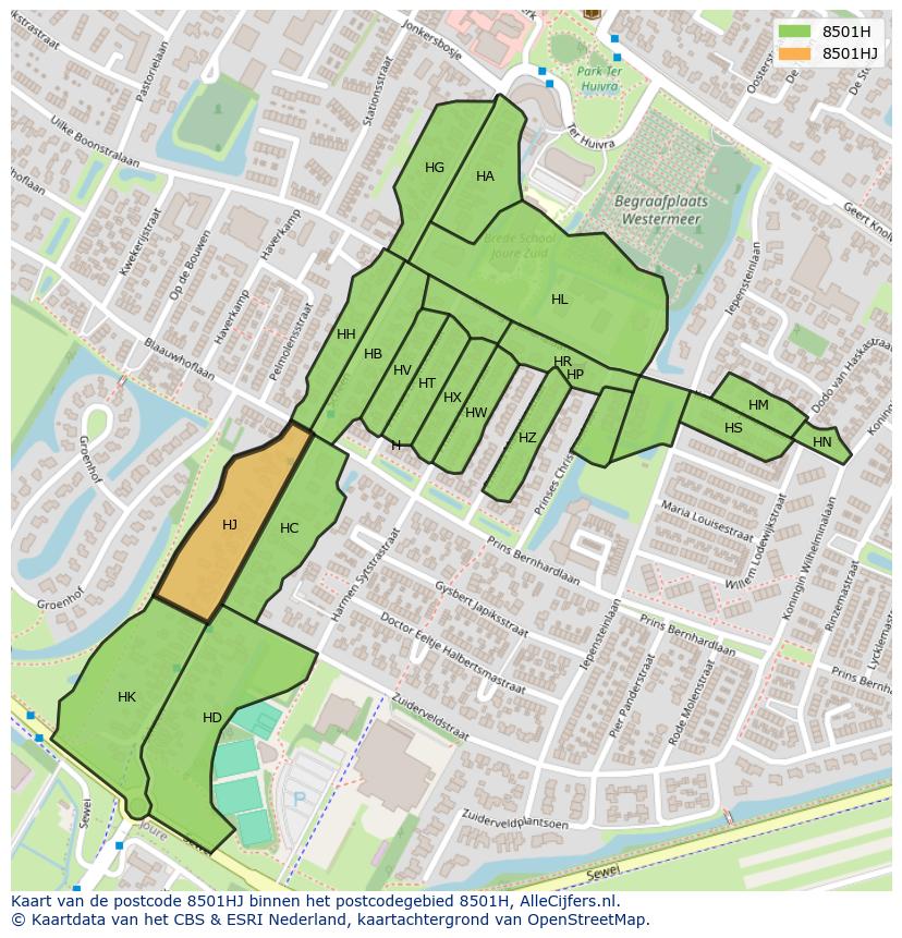 Afbeelding van het postcodegebied 8501 HJ op de kaart.