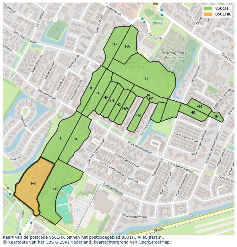 Afbeelding van het postcodegebied 8501 HK op de kaart.