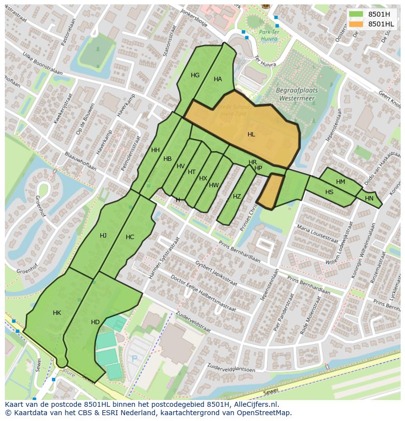 Afbeelding van het postcodegebied 8501 HL op de kaart.