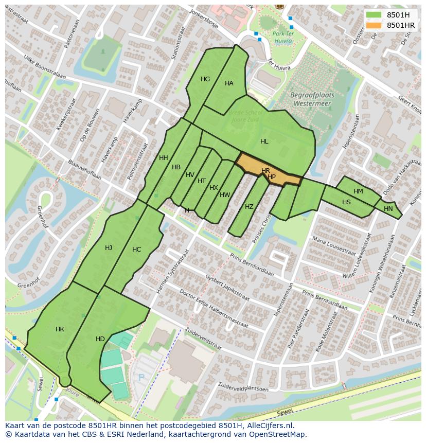 Afbeelding van het postcodegebied 8501 HR op de kaart.