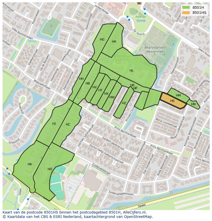 Afbeelding van het postcodegebied 8501 HS op de kaart.