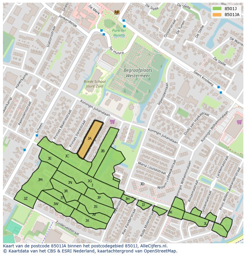 Afbeelding van het postcodegebied 8501 JA op de kaart.