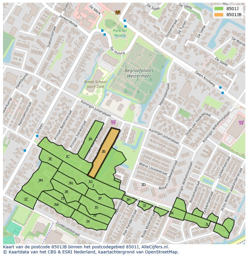 Afbeelding van het postcodegebied 8501 JB op de kaart.