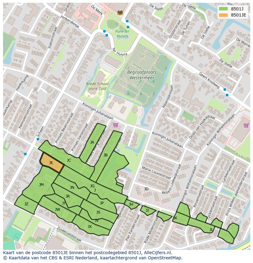 Afbeelding van het postcodegebied 8501 JE op de kaart.