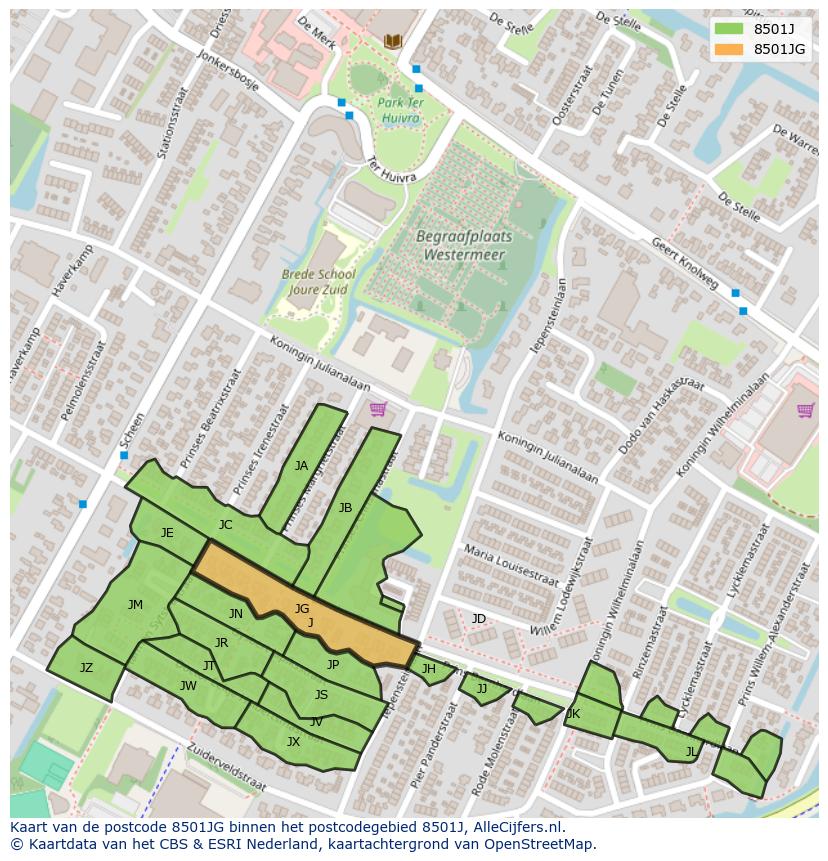 Afbeelding van het postcodegebied 8501 JG op de kaart.