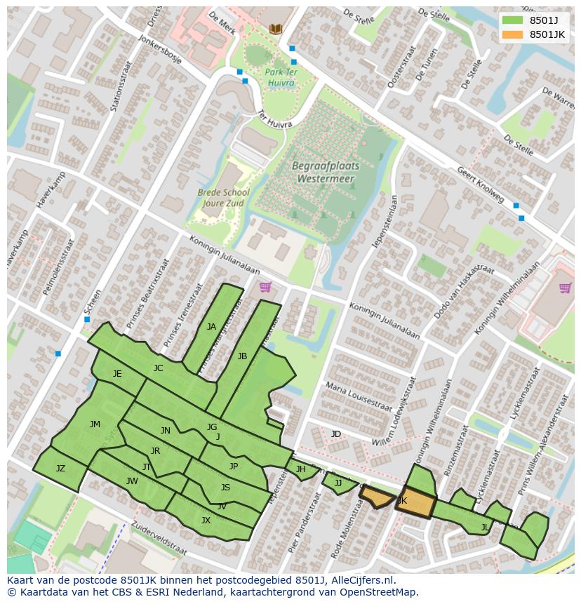 Afbeelding van het postcodegebied 8501 JK op de kaart.