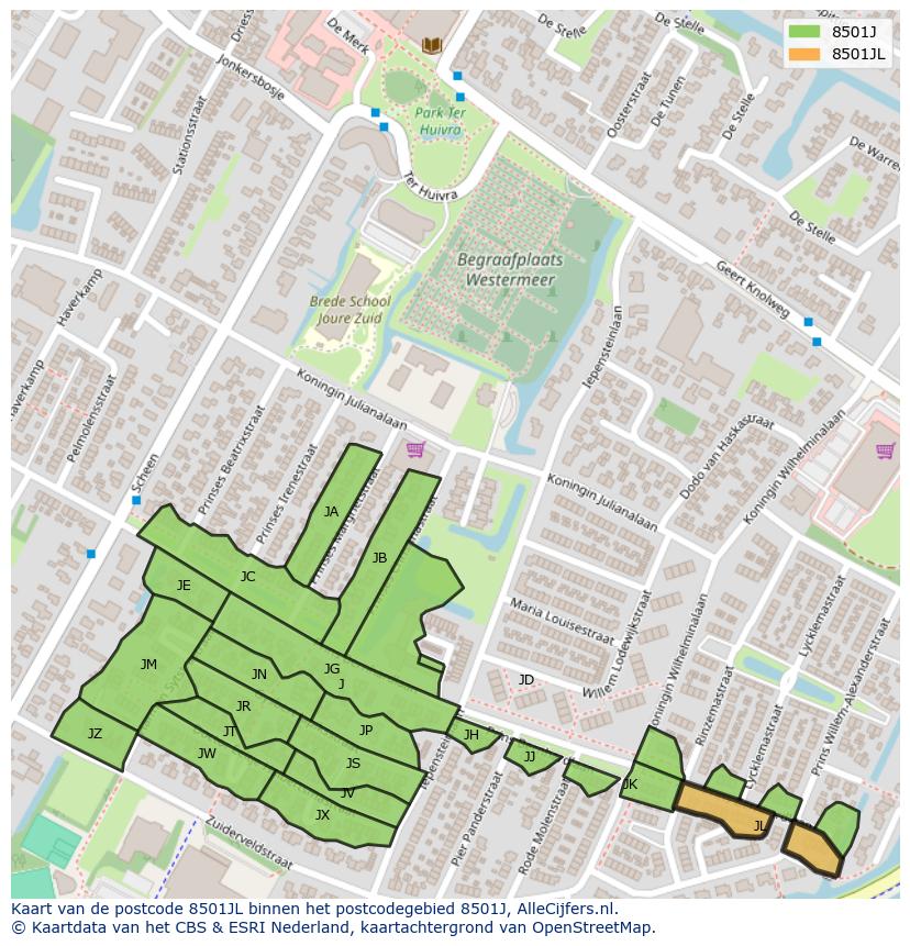 Afbeelding van het postcodegebied 8501 JL op de kaart.