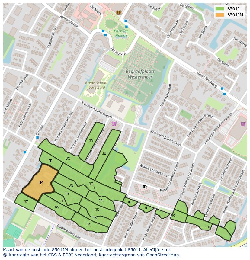 Afbeelding van het postcodegebied 8501 JM op de kaart.