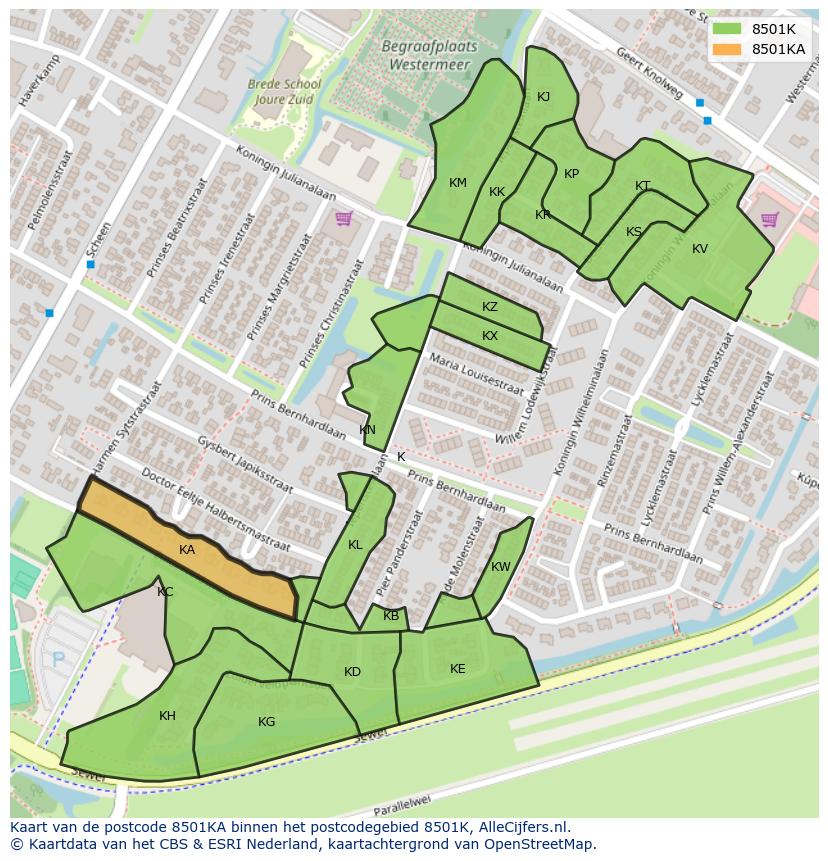 Afbeelding van het postcodegebied 8501 KA op de kaart.