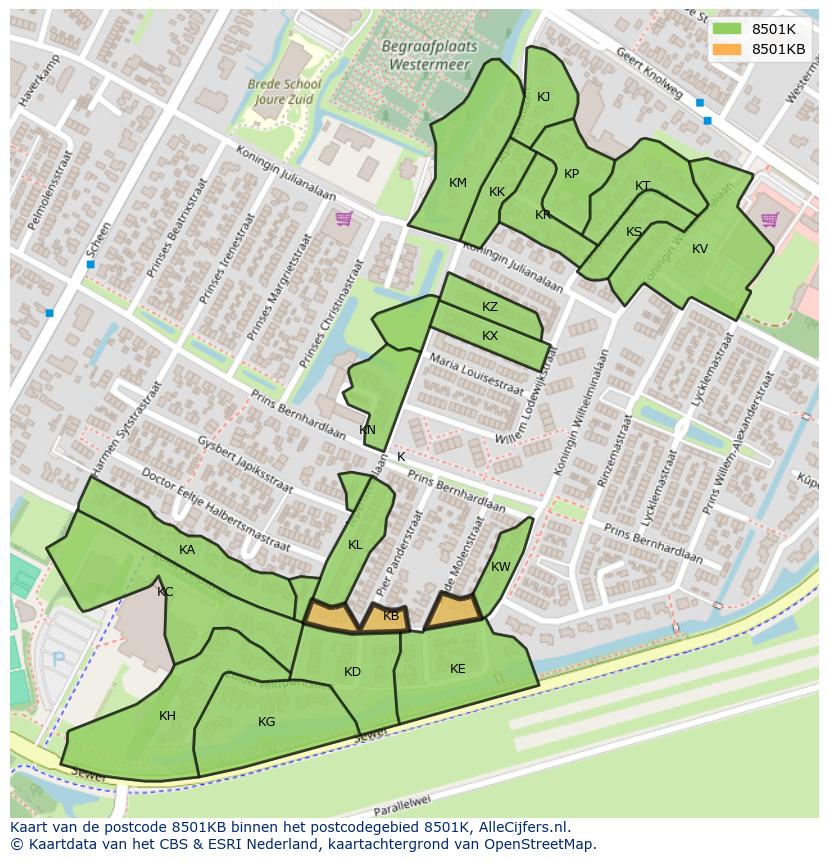 Afbeelding van het postcodegebied 8501 KB op de kaart.