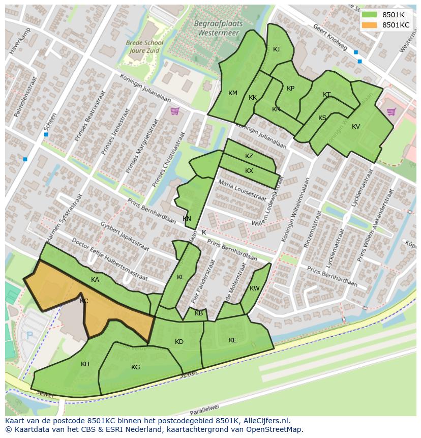 Afbeelding van het postcodegebied 8501 KC op de kaart.