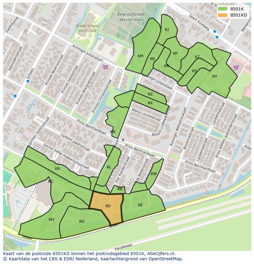 Afbeelding van het postcodegebied 8501 KD op de kaart.