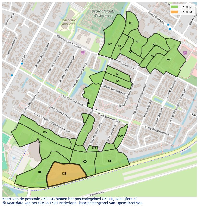 Afbeelding van het postcodegebied 8501 KG op de kaart.