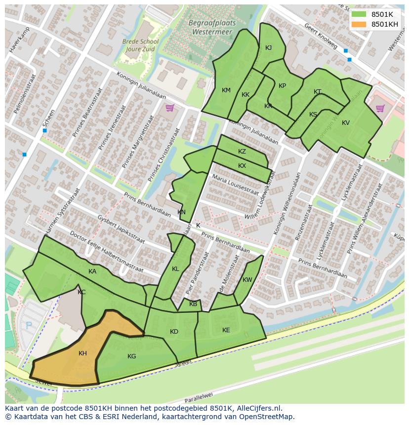 Afbeelding van het postcodegebied 8501 KH op de kaart.