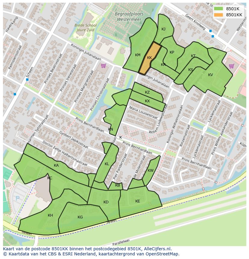 Afbeelding van het postcodegebied 8501 KK op de kaart.