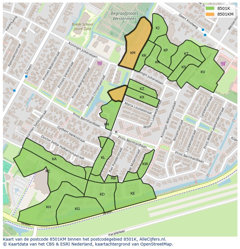 Afbeelding van het postcodegebied 8501 KM op de kaart.