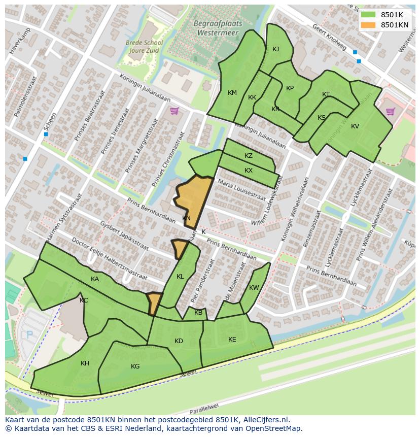 Afbeelding van het postcodegebied 8501 KN op de kaart.