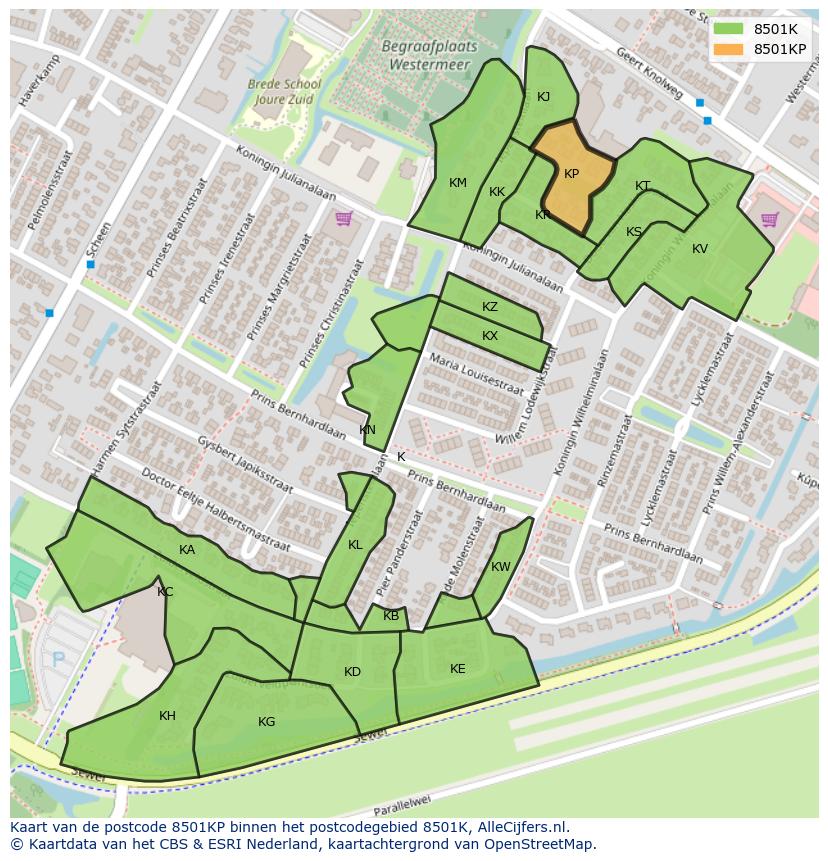 Afbeelding van het postcodegebied 8501 KP op de kaart.