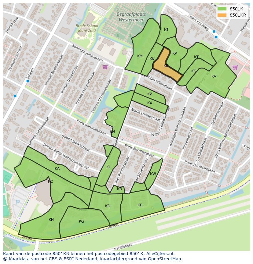 Afbeelding van het postcodegebied 8501 KR op de kaart.