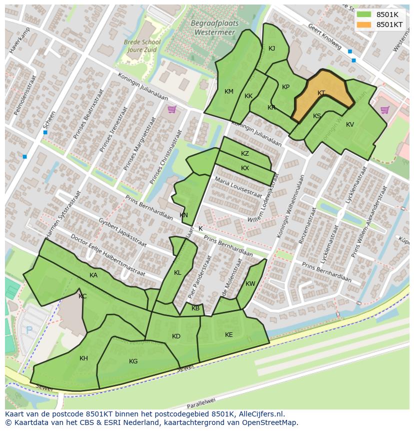 Afbeelding van het postcodegebied 8501 KT op de kaart.