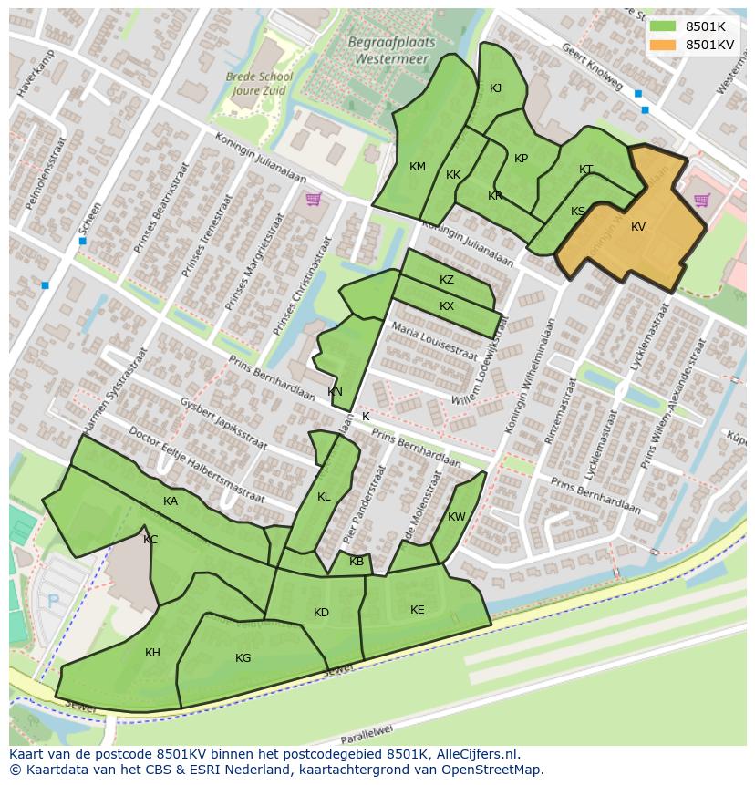 Afbeelding van het postcodegebied 8501 KV op de kaart.