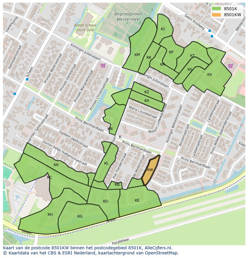 Afbeelding van het postcodegebied 8501 KW op de kaart.