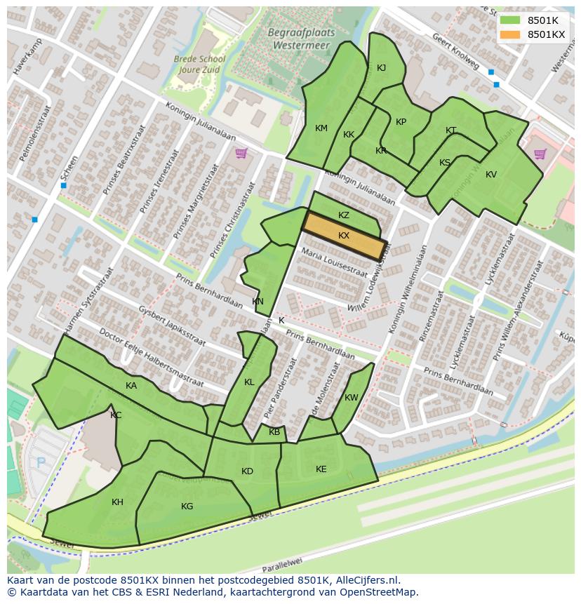 Afbeelding van het postcodegebied 8501 KX op de kaart.